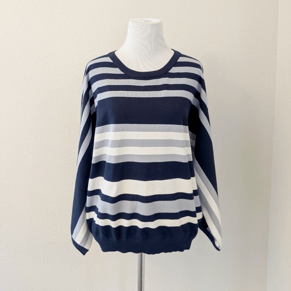 Catherine Malandrino Sweater Large Blue Striped Wide Sleeve NWT